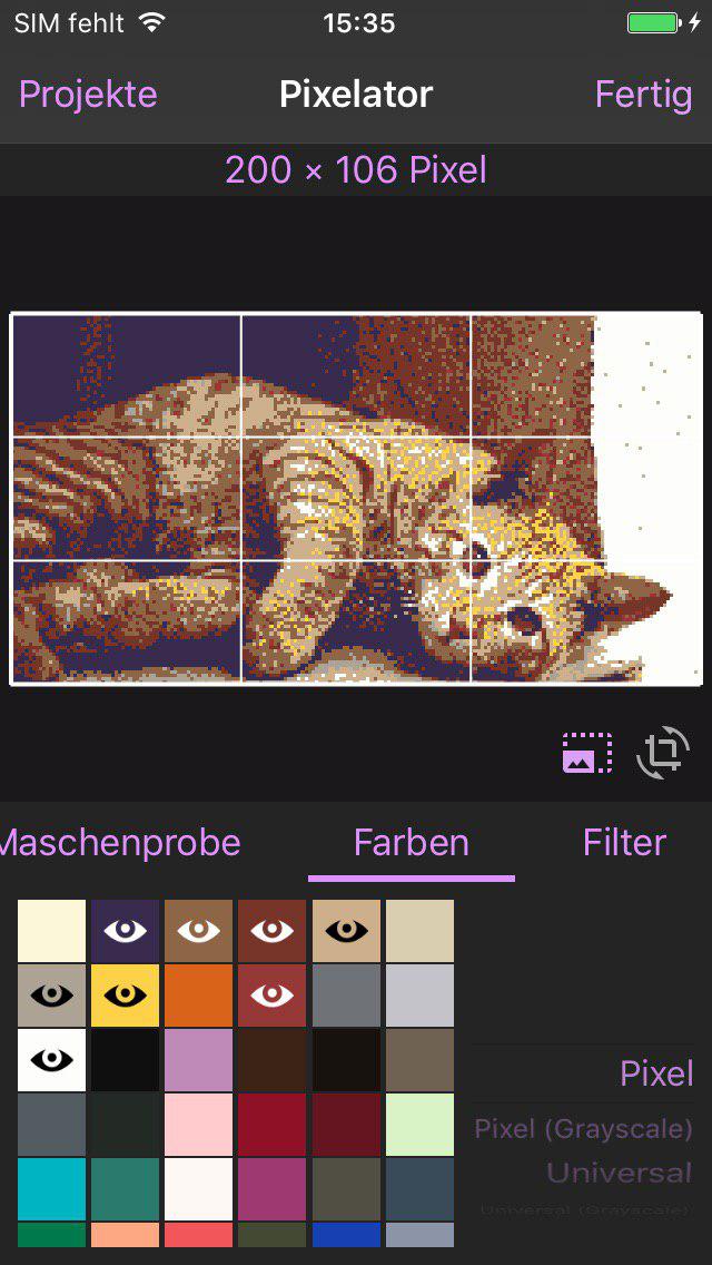 Und aktuelle Pixelfarben